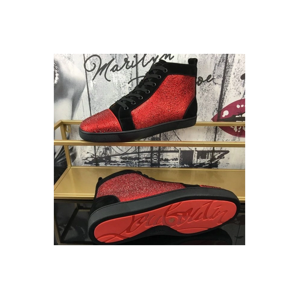 Christian Louboutin Louis Strass Orlato Flat Sneakers Suede Black Red Outlet Sale