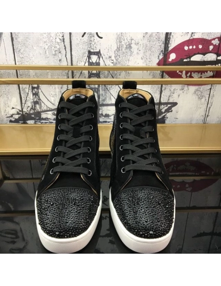 Replica Christian Louboutin Louis Strass Sneakers Veau Velours Sequin Black