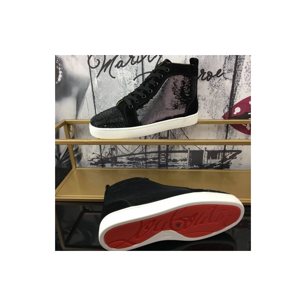 Replica Christian Louboutin Louis Strass Sneakers Veau Velours Sequin Black