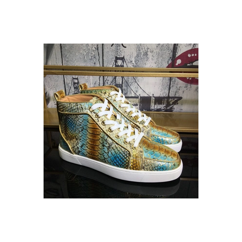 Discount Christian Louboutin Rantus Orlato High-Top Men Sneakers Metallic Python Leather Sale Online