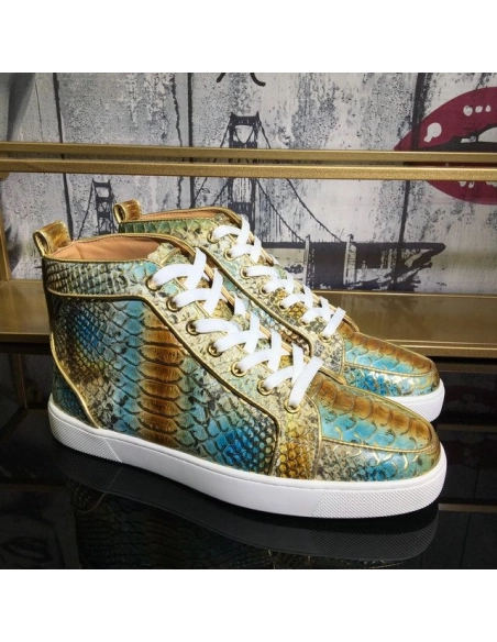 Discount Christian Louboutin Rantus Orlato High-Top Men Sneakers Metallic Python Leather Sale Online