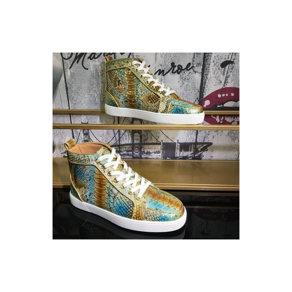 Discount Christian Louboutin Rantus Orlato High-Top Men Sneakers Metallic Python Leather Sale Online