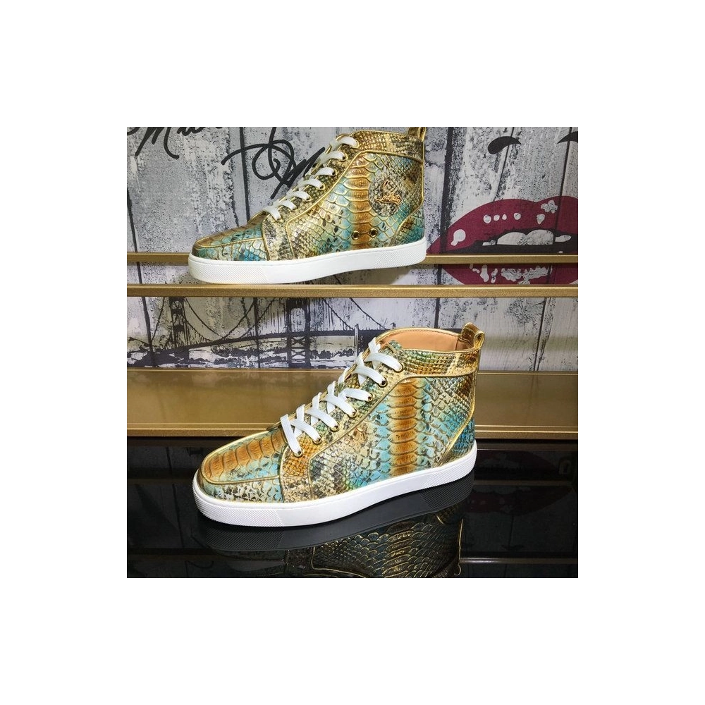Discount Christian Louboutin Rantus Orlato High-Top Men Sneakers Metallic Python Leather Sale Online