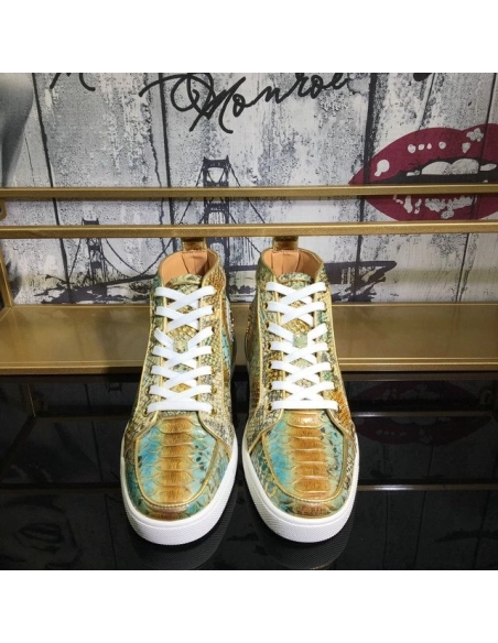 Discount Christian Louboutin Rantus Orlato High-Top Men Sneakers Metallic Python Leather Sale Online