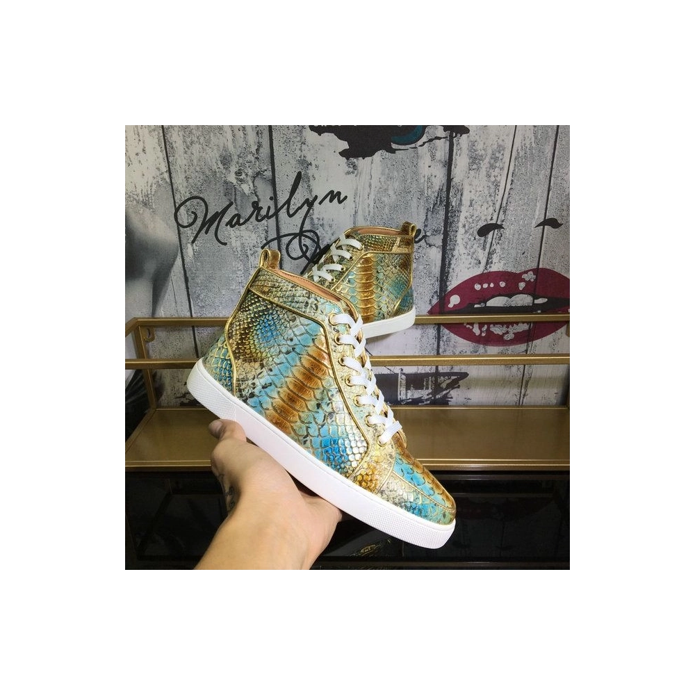 Discount Christian Louboutin Rantus Orlato High-Top Men Sneakers Metallic Python Leather Sale Online