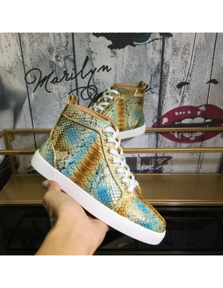 Discount Christian Louboutin Rantus Orlato High-Top Men Sneakers Metallic Python Leather Sale Online