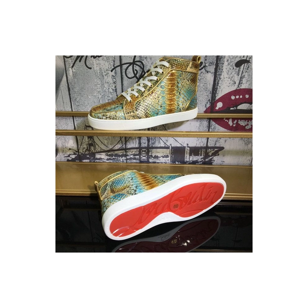 Discount Christian Louboutin Rantus Orlato High-Top Men Sneakers Metallic Python Leather Sale Online