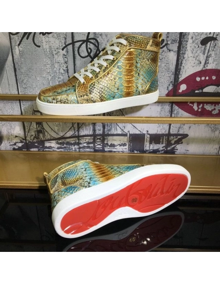 Discount Christian Louboutin Rantus Orlato High-Top Men Sneakers Metallic Python Leather Sale Online