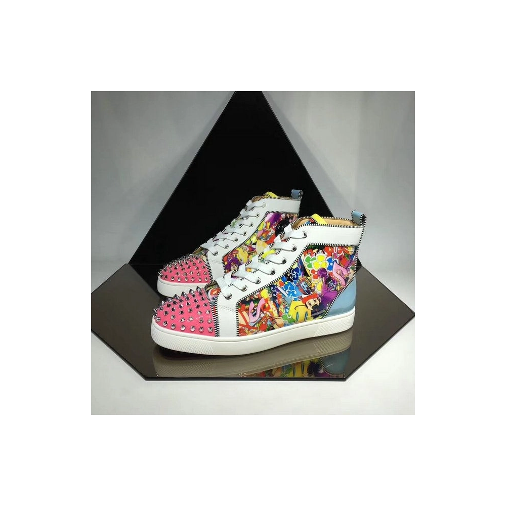 Cheap Christian Louboutin Louis Spikes Orlato High-Top Sneakers Calf and Patent Leather Multi for Sale