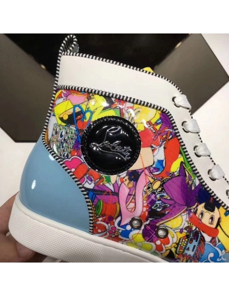 Cheap Christian Louboutin Louis Spikes Orlato High-Top Sneakers Calf and Patent Leather Multi for Sale