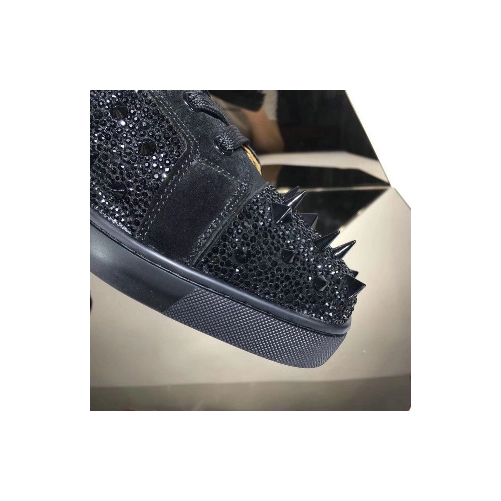 Replica Christian Louboutin Lou Pik Pik Strass High-Top Sneakers Suede Leather Black