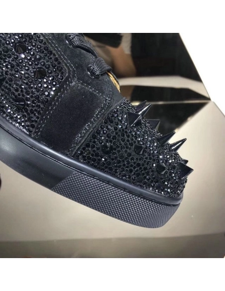 Replica Christian Louboutin Lou Pik Pik Strass High-Top Sneakers Suede Leather Black