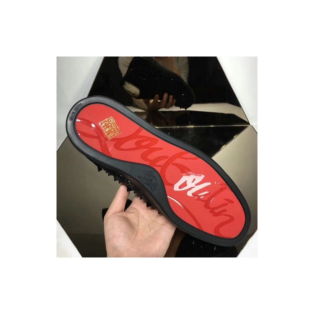Replica Christian Louboutin Lou Pik Pik Strass High-Top Sneakers Suede Leather Black