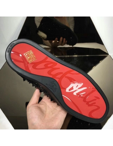 Replica Christian Louboutin Lou Pik Pik Strass High-Top Sneakers Suede Leather Black