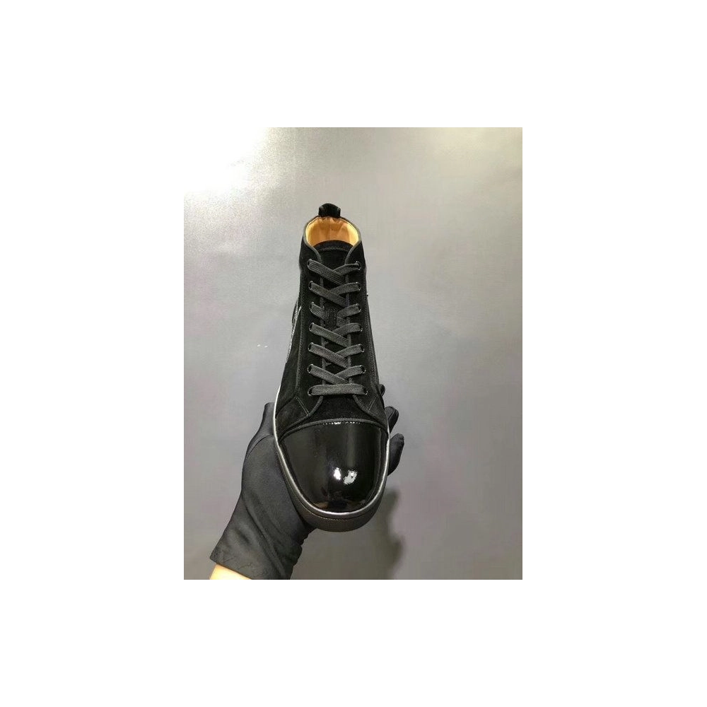 Christian Louboutin Louis Strass Flat High-top Sneakers Suede and Patent Leather Black Outlet Sale
