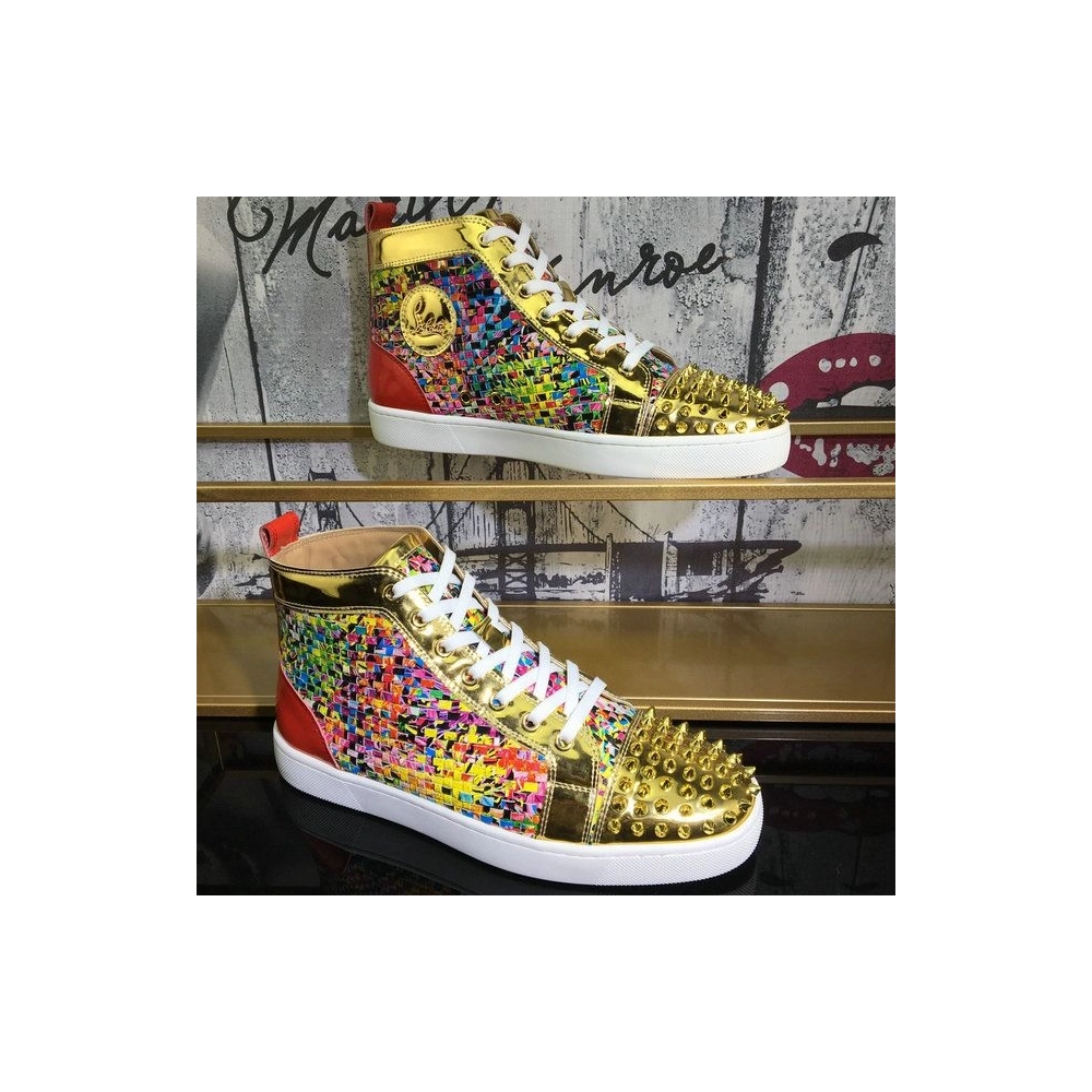 Cheap Christian Louboutin Lou Spike Orlato High-top Sneakers Leather Multicolor Sale Online