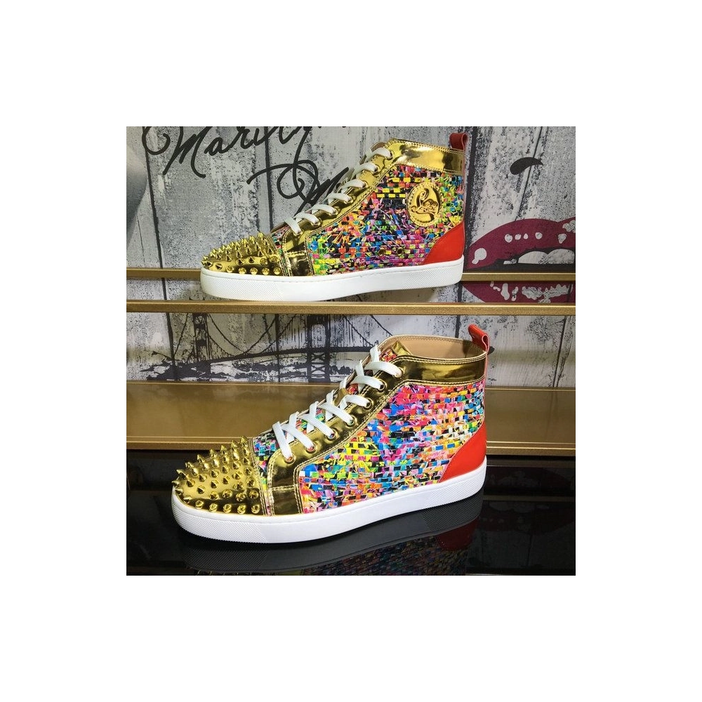Cheap Christian Louboutin Lou Spike Orlato High-top Sneakers Leather Multicolor Sale Online