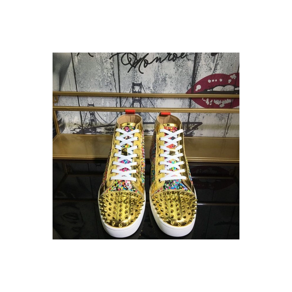 Cheap Christian Louboutin Lou Spike Orlato High-top Sneakers Leather Multicolor Sale Online