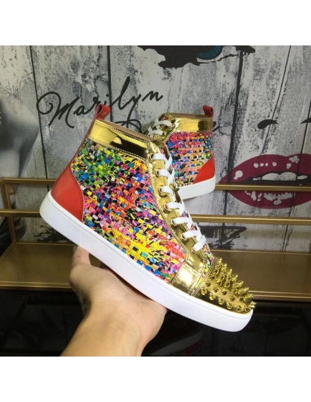 Cheap Christian Louboutin Lou Spike Orlato High-top Sneakers Leather Multicolor Sale Online
