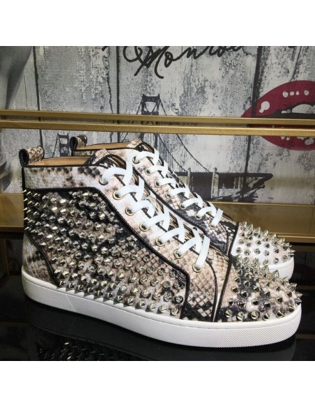 Discount Christian Louboutin Louis Spikes High-top Sneakers Leather And Python Multicolor Outlet