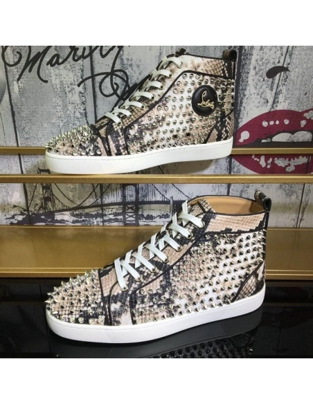 Discount Christian Louboutin Louis Spikes High-top Sneakers Leather And Python Multicolor Outlet