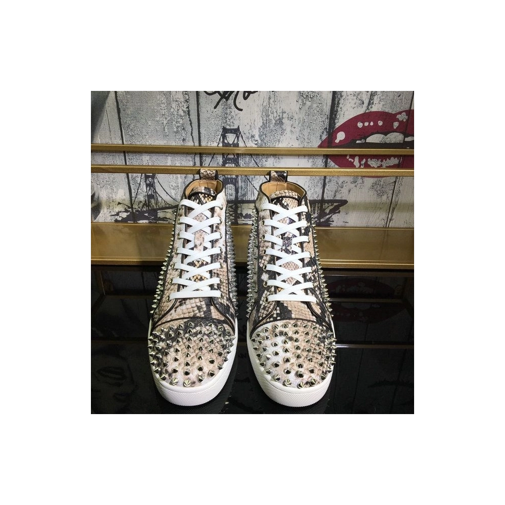 Discount Christian Louboutin Louis Spikes High-top Sneakers Leather And Python Multicolor Outlet