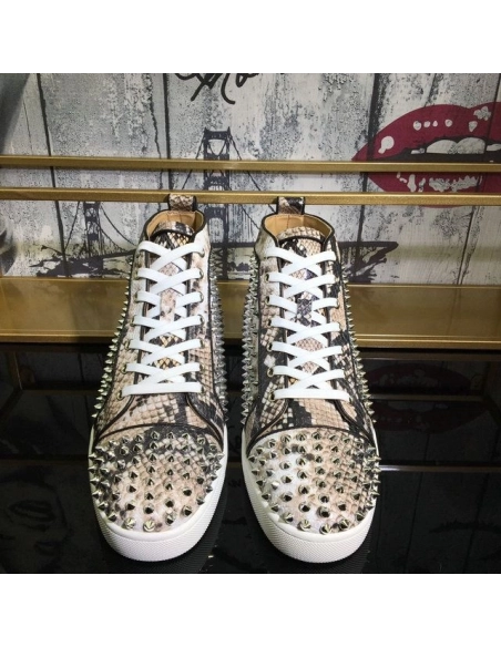 Discount Christian Louboutin Louis Spikes High-top Sneakers Leather And Python Multicolor Outlet