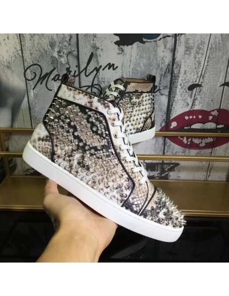 Discount Christian Louboutin Louis Spikes High-top Sneakers Leather And Python Multicolor Outlet