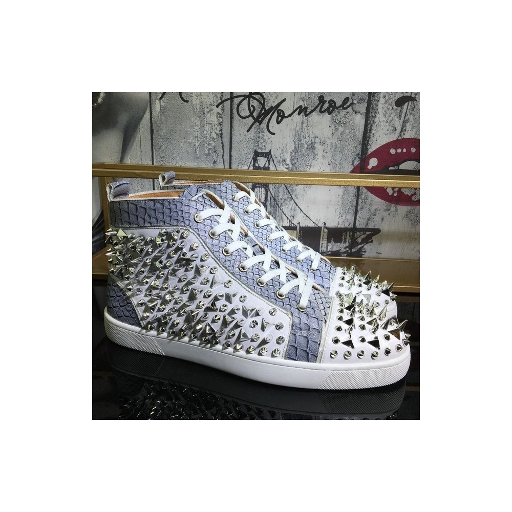 Replica Christian Louboutin Lou Pik Pik High-top Sneakers Leather And Python White Gray