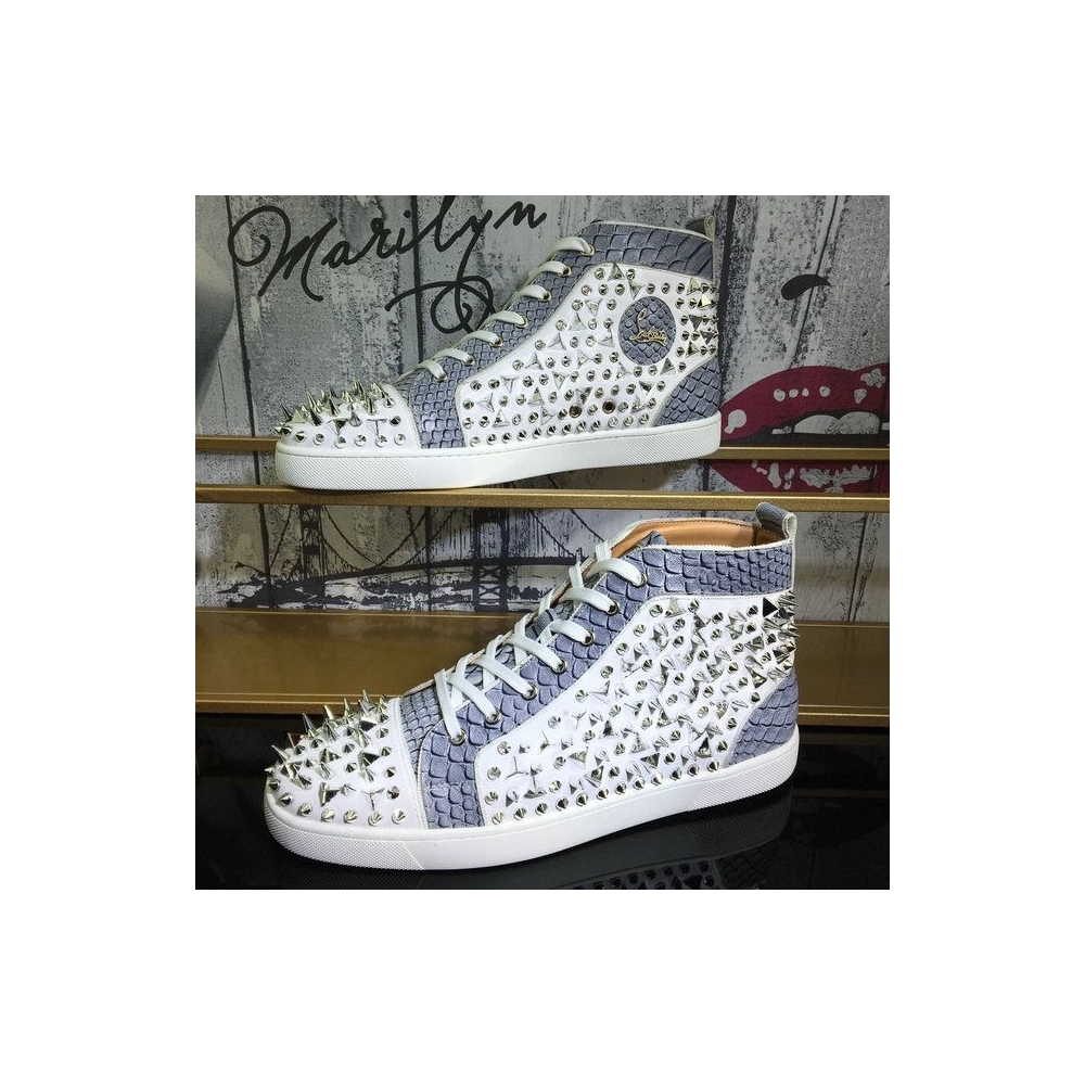 Replica Christian Louboutin Lou Pik Pik High-top Sneakers Leather And Python White Gray