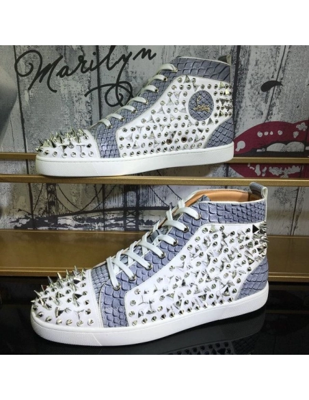 Replica Christian Louboutin Lou Pik Pik High-top Sneakers Leather And Python White Gray
