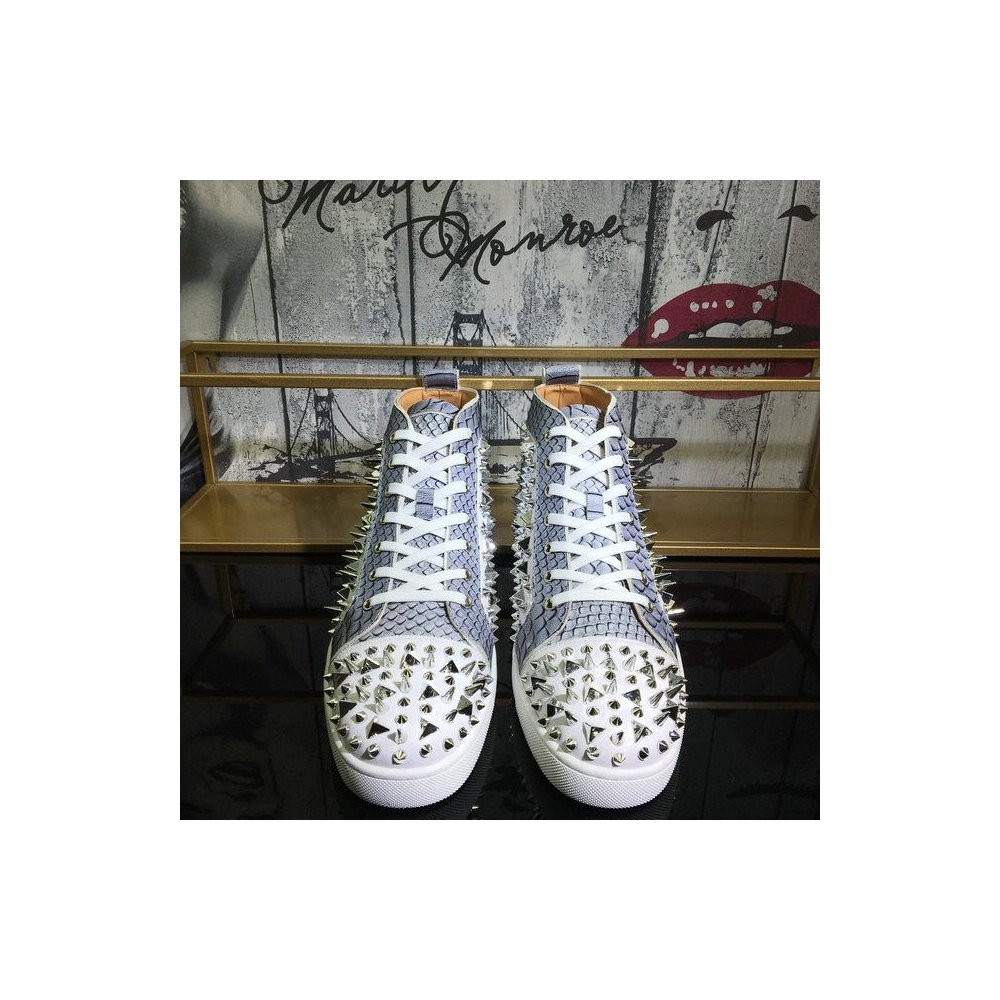 Replica Christian Louboutin Lou Pik Pik High-top Sneakers Leather And Python White Gray