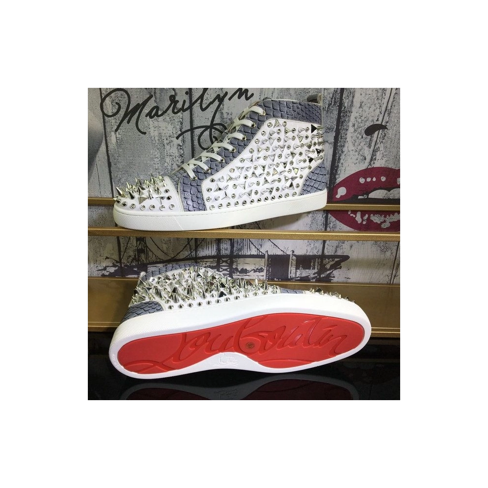 Replica Christian Louboutin Lou Pik Pik High-top Sneakers Leather And Python White Gray