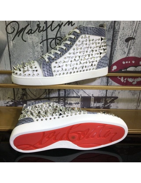 Replica Christian Louboutin Lou Pik Pik High-top Sneakers Leather And Python White Gray