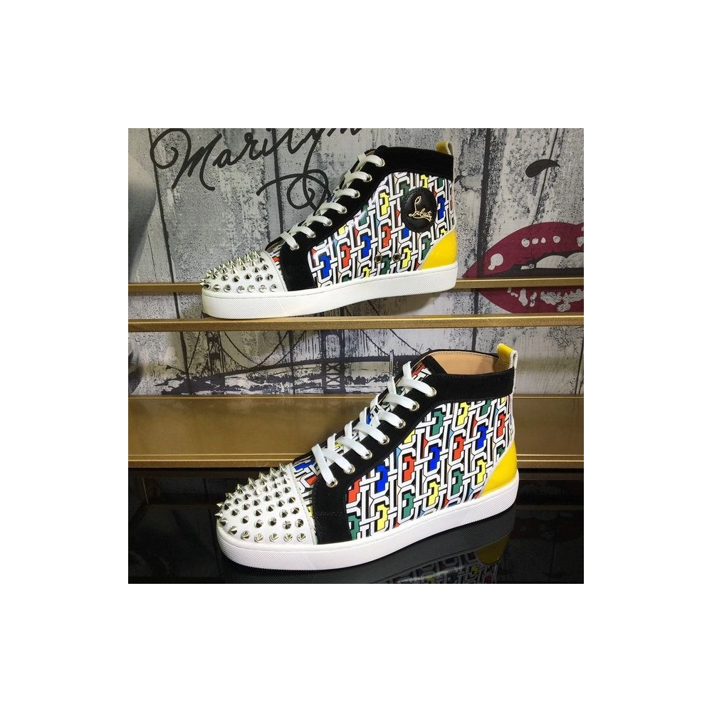 Cheap Christian Louboutin Lou Spike Orlato High-top Sneakers Cl Logo Calf and Suede Multi