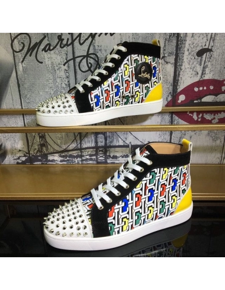 Cheap Christian Louboutin Lou Spike Orlato High-top Sneakers Cl Logo Calf and Suede Multi