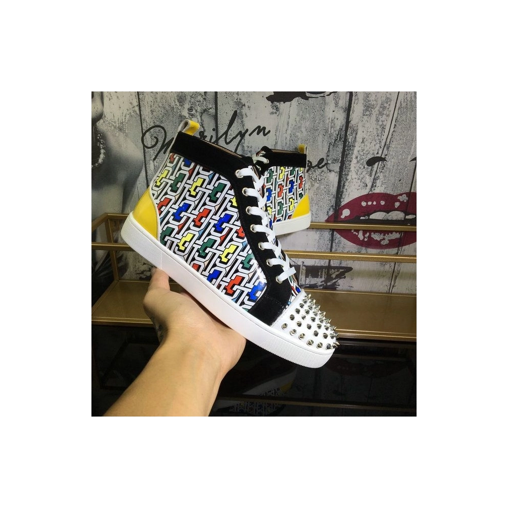 Cheap Christian Louboutin Lou Spike Orlato High-top Sneakers Cl Logo Calf and Suede Multi