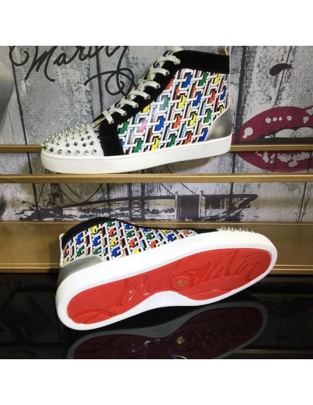 Cheap Christian Louboutin Lou Spike Orlato High-top Sneakers Cl Logo Multicolor on Sale
