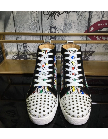 Cheap Christian Louboutin Lou Spike Orlato High-top Sneakers Cl Logo Multicolor on Sale