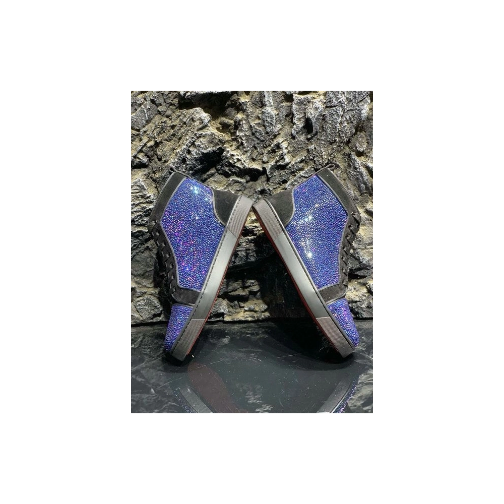 Discount Christian Louboutin Louis Strass High-top Sneakers Suede Black Blue Outlet Online