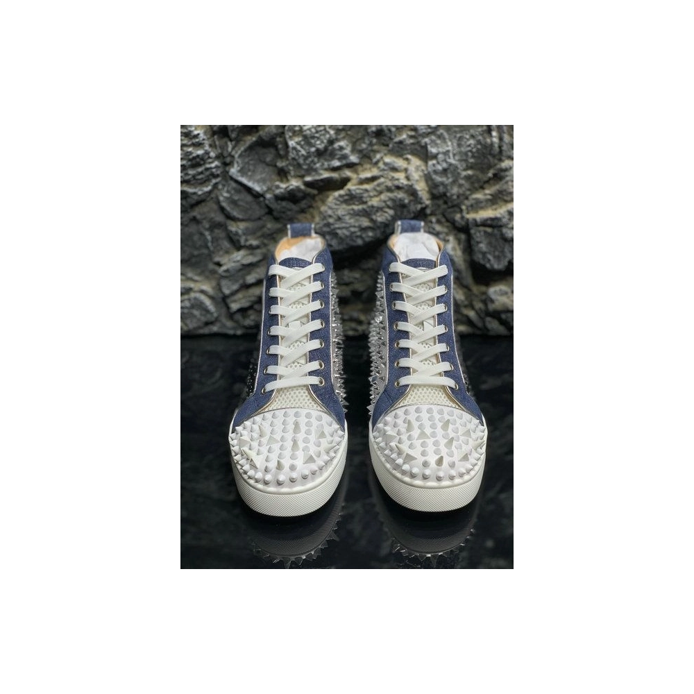 Knockoff Christian Louboutin Lou Pik Pik High-top Sneakers Denim and Strass Blue White