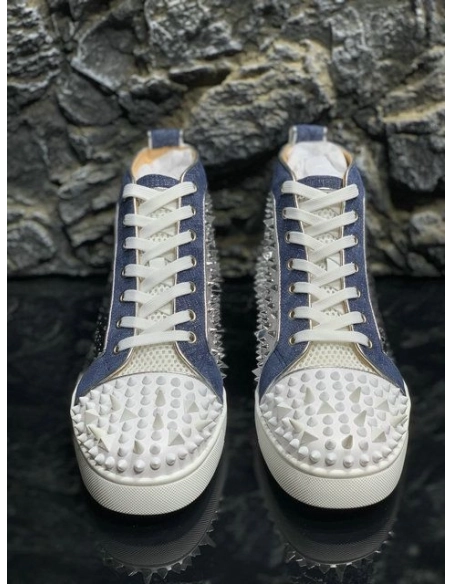 Knockoff Christian Louboutin Lou Pik Pik High-top Sneakers Denim and Strass Blue White