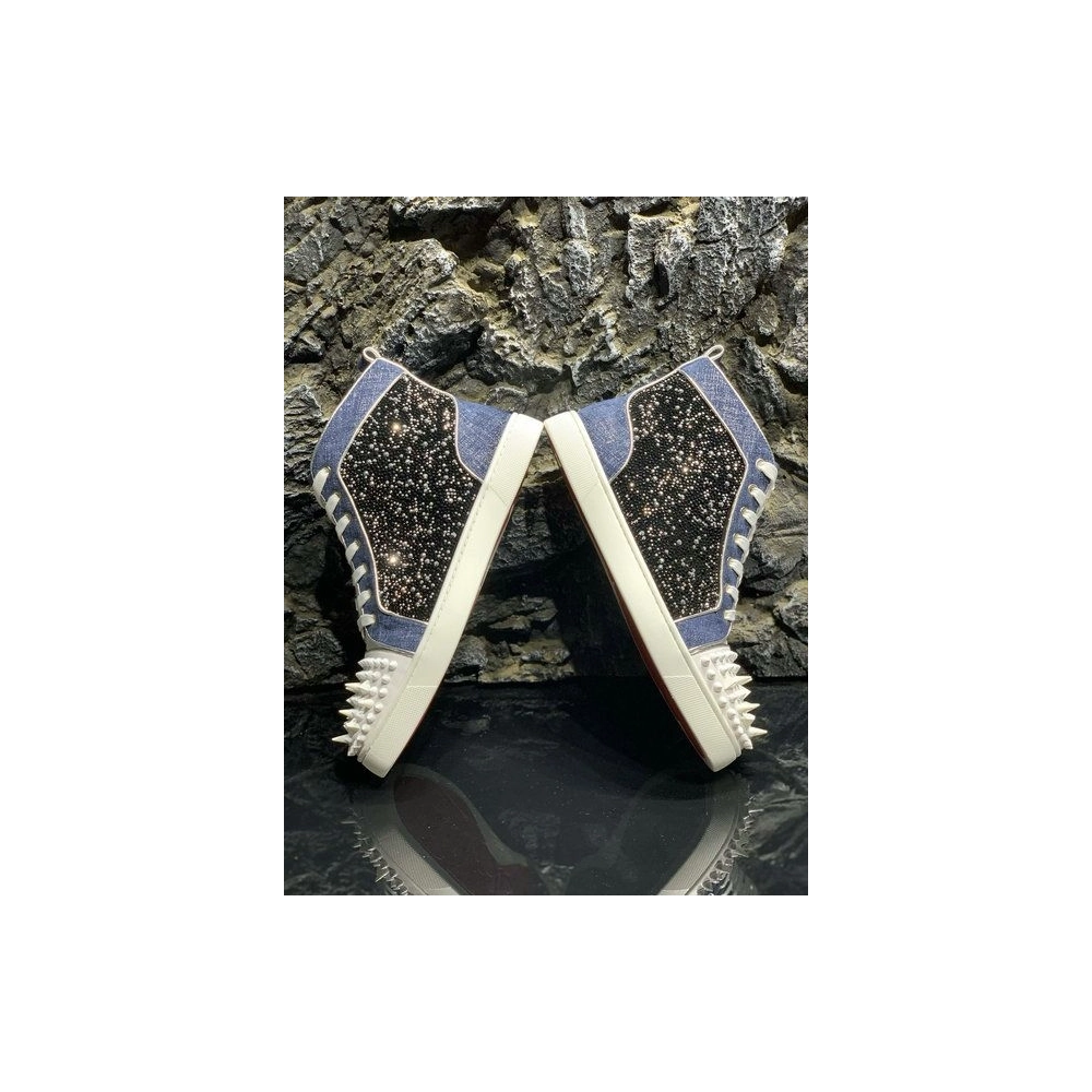 Knockoff Christian Louboutin Lou Pik Pik High-top Sneakers Denim and Strass Blue White