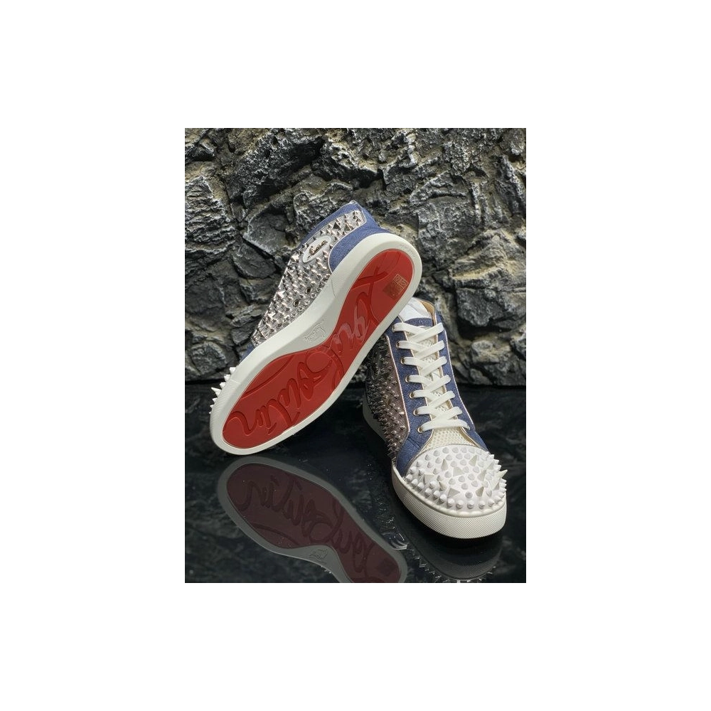 Knockoff Christian Louboutin Lou Pik Pik High-top Sneakers Denim and Strass Blue White