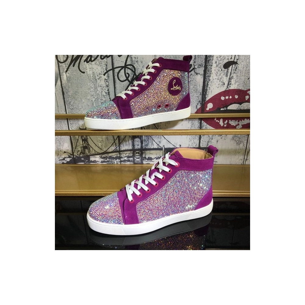 Knockoff Christian Louboutin Louis Strass High-top Sneakers Suede and Strass Purple