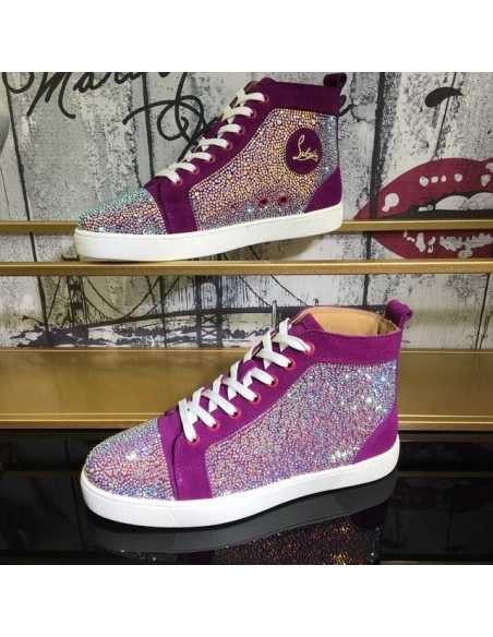 Knockoff Christian Louboutin Louis Strass High-top Sneakers Suede and Strass Purple