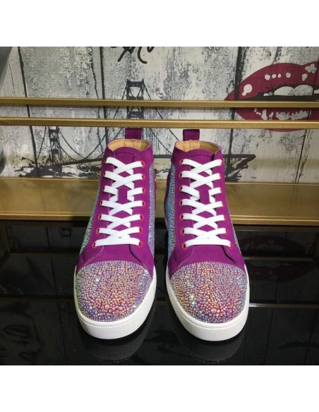 Knockoff Christian Louboutin Louis Strass High-top Sneakers Suede and Strass Purple