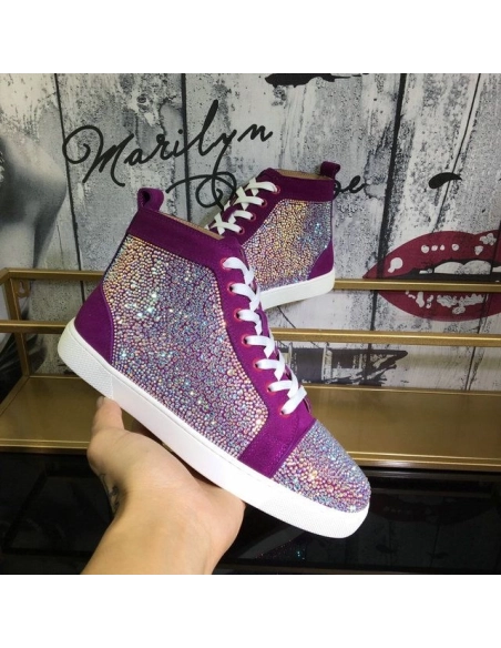 Knockoff Christian Louboutin Louis Strass High-top Sneakers Suede and Strass Purple