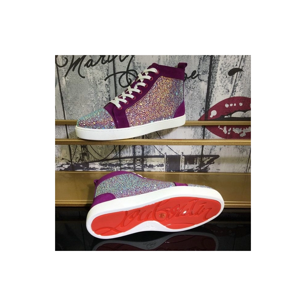 Knockoff Christian Louboutin Louis Strass High-top Sneakers Suede and Strass Purple
