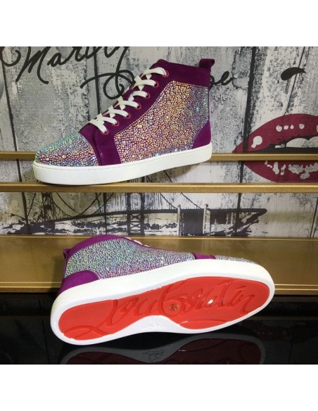 Knockoff Christian Louboutin Louis Strass High-top Sneakers Suede and Strass Purple